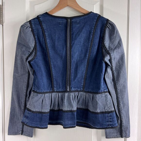 Daughters of the Liberation Two Tone Denim Peplum Jacket Black Trim Women's 2 - Picture 3 of 12